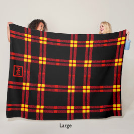 黒はっきりした色、赤、黄色の格子模様モノグラム フリースブランケット