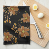 黒はっきりした茶色と金ゴールド キッチンタオル (四つ折り)