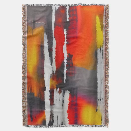 黒はっきりした赤と黄のモダン抽象芸術 スローブランケット (正面縦)