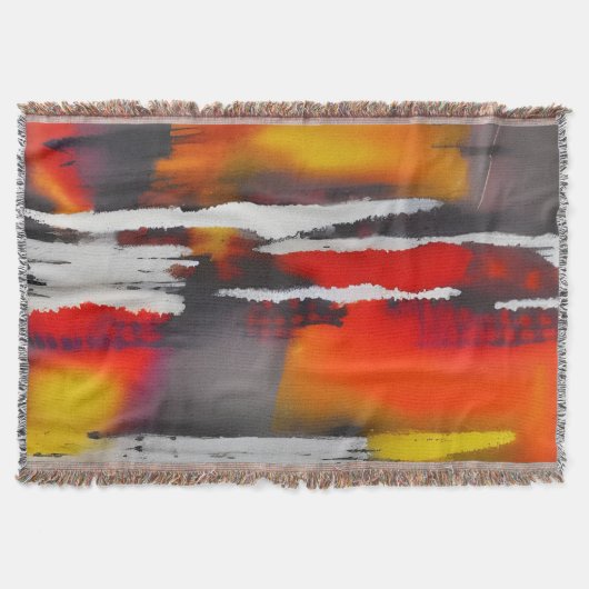 黒はっきりした赤と黄のモダン抽象芸術 スローブランケット (正面)
