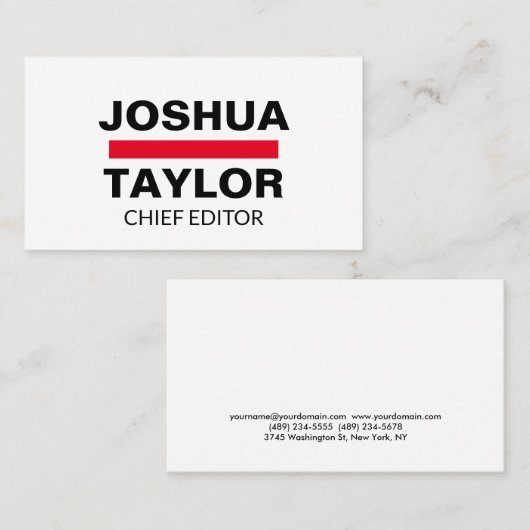 黒はっきりした赤白ミニマユニークモダンリスト 名刺 (正面/裏面)