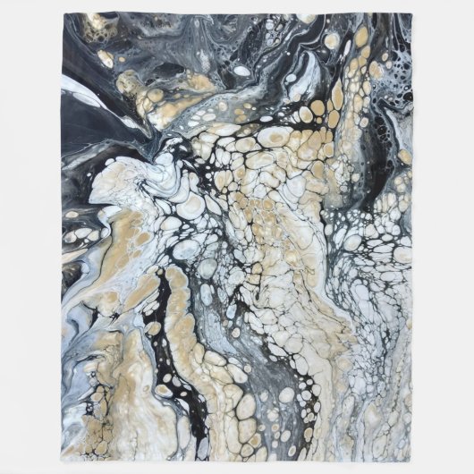 黒はっきりした金ゴールドと白ラージフリースブランケット フリースブランケット (正面)