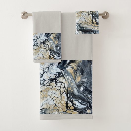 黒はっきりした金ゴールドと白縁ど浴用タオル バスタオルセット (インサイチュ)