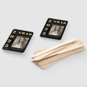 黒はっきりした金ゴールドタイポグラフィ写真卒業パーティー ハンドファン (組立なし)