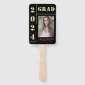 黒はっきりした金ゴールドタイポグラフィ写真卒業パーティー ハンドファン (裏面)