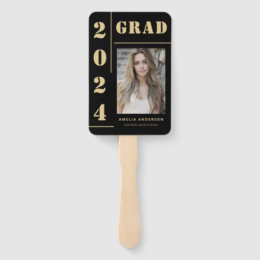 黒はっきりした金ゴールドタイポグラフィ写真卒業パーティー ハンドファン (裏面)