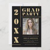 黒はっきりした金ゴールドタイポグラフィ写真卒業パーティー 招待状 (正面)