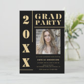 黒はっきりした金ゴールドタイポグラフィ写真卒業パーティー 招待状 (スタンド正面)