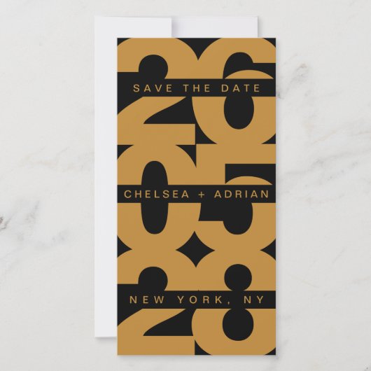 黒はっきりした金ゴールドタイポグラフィ結婚ズ セーブザデート (正面)