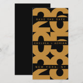 黒はっきりした金ゴールドタイポグラフィ結婚ズ セーブザデート (正面/裏面)