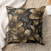 黒はっきりした金ゴールドフローラプリント クッション (ブランケット)