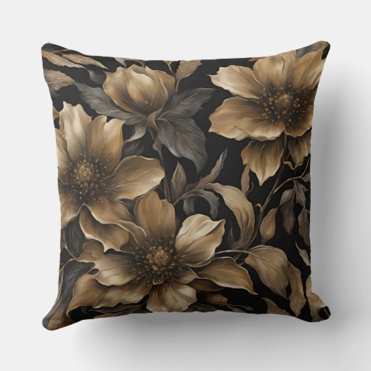 黒はっきりした金ゴールドフローラプリント クッション (裏面)