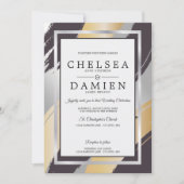 黒はっきりした金ゴールド – シルバーBrushStrokes BarefootBride™ 招待状 (正面)