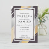 黒はっきりした金ゴールド – シルバーBrushStrokes BarefootBride™ 招待状 (スタンド正面)