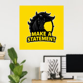 黒はっきりした馬(文字付き) ポスター (ホームオフィス)