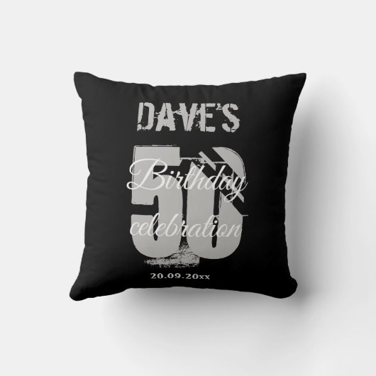 黒はっきりした50パーソナライズされたth Any Age誕生日 クッション (裏面)