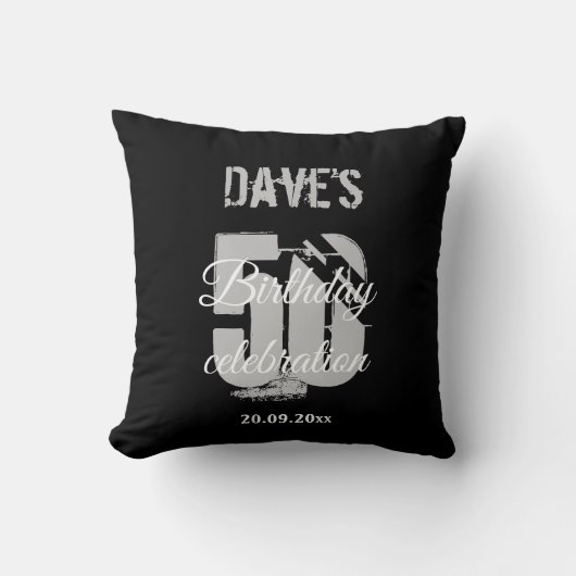 黒はっきりした50パーソナライズされたth Any Age誕生日 クッション (正面)