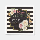 黒はっきりした、アイボリーストライプ、フローラブライダルシャワー スタンダードカクテルナプキン (正面)