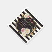 黒はっきりした、アイボリーストライプ、フローラブライダルシャワー スタンダードカクテルナプキン (角)