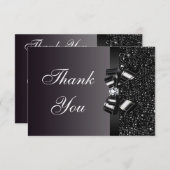 黒はスパンコールの弓を印刷しました及びダイヤモンドは感謝していしています サンキューカード (正面/裏面)