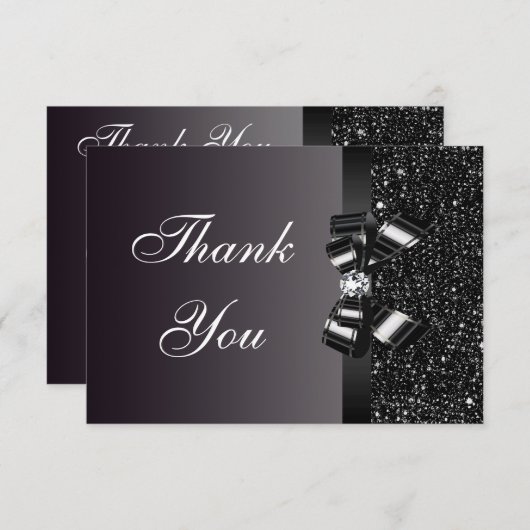 黒はスパンコールの弓を印刷しました及びダイヤモンドは感謝していしています サンキューカード (正面/裏面)