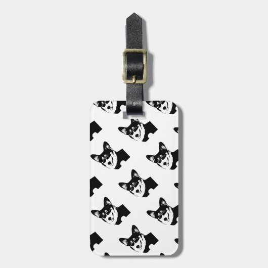 黒は三色のウェルシュコーギーの先頭に立ちました ラゲッジタグ (正面縦)