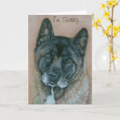 黒は日本人の秋田元の犬のポートレートに直面しました カード (黄色い花)