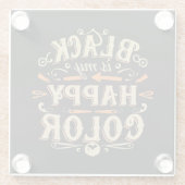 「黒は私のハッピーカラー」タイポグラフィアート ガラスコースター (裏面)