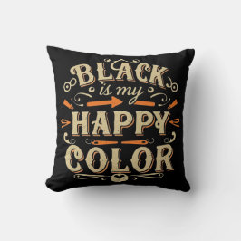 「黒は私のハッピーカラー」タイポグラフィアート クッション