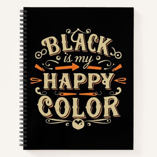 「黒は私のハッピーカラー」タイポグラフィアート ノートブック (正面)