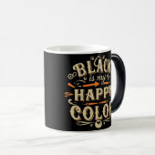 「黒は私のハッピーカラー」タイポグラフィアート モーフィングマグカップ (正面右)