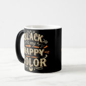 「黒は私のハッピーカラー」タイポグラフィアート モーフィングマグカップ (正面左)