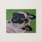 黒は秋田かわいい犬のポートレートの芸術に直面しました ジグソーパズル (横)