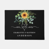 黒ひまわりユーカリの緑の名前mr mrs ドアマット (正面)