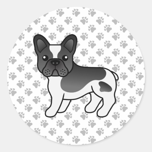 黒ぶちフレンチブルドッグ かわいいキャラクター犬 ラウンドシール (正面)