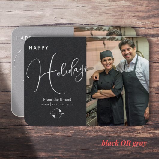 黒またはグレー。会社のロゴ、写真、あいさつ 名刺