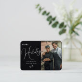 黒またはグレー。会社のロゴ、写真、あいさつ 名刺 (スタンド正面)