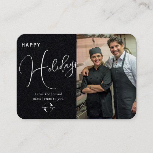 黒またはグレー。会社のロゴ、写真、あいさつ 名刺 (正面)