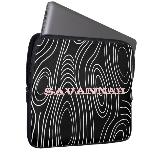 黒または任意の色の木目ラップトップカバー ラップトップスリーブ (正面右)