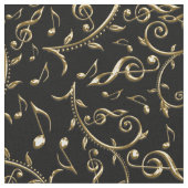 黒または色の生地の金ゴールド音楽ノート ファブリック (クローズアップ)