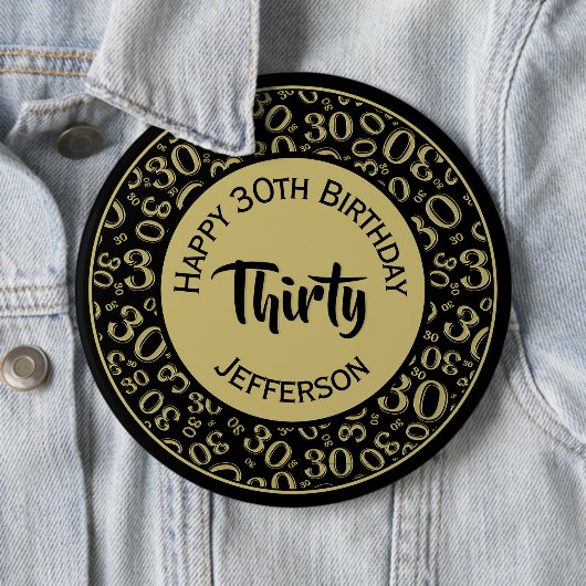 黒または金ゴールドの第30誕生会の第30パターン 缶バッジ (インサイチュ)