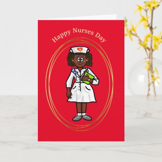 黒または黒の肌をした女性用ナースカード カード (黄色い花)