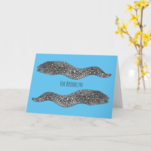 黒まだらウナギの漫画イラストレーション カード (黄色い花)