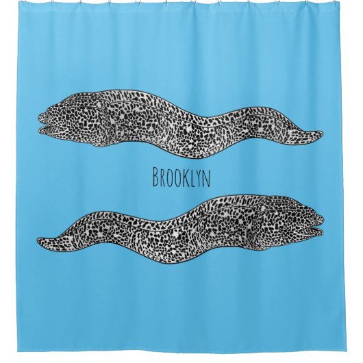 黒まだらウナギの漫画イラストレーション シャワーカーテン (正面)