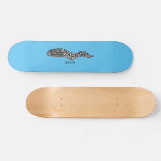 黒まだらウナギの漫画イラストレーション スケートボード (横)