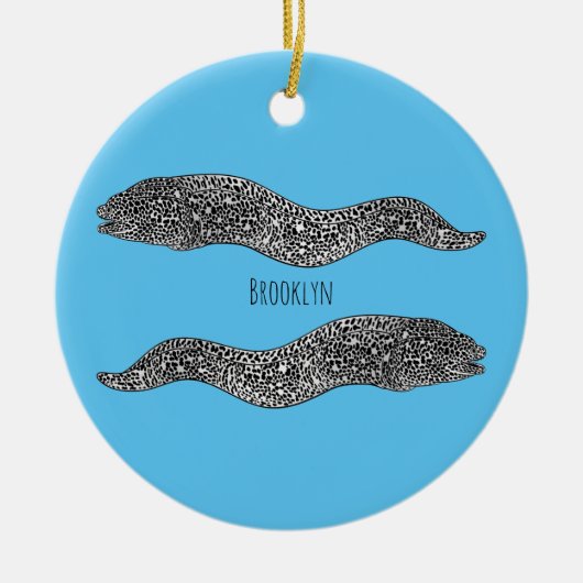 黒まだらウナギの漫画イラストレーション セラミックオーナメント (正面)