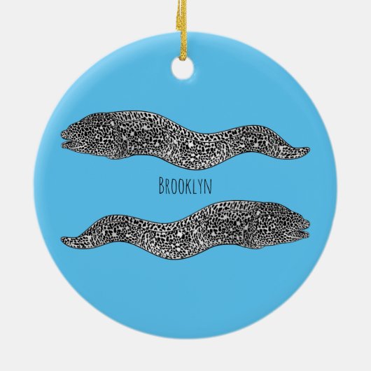 黒まだらウナギの漫画イラストレーション セラミックオーナメント (裏面)