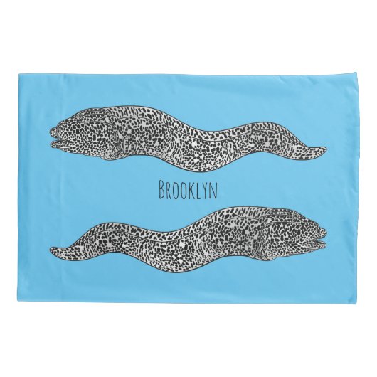 黒まだらウナギの漫画イラストレーション 枕カバー (裏面)