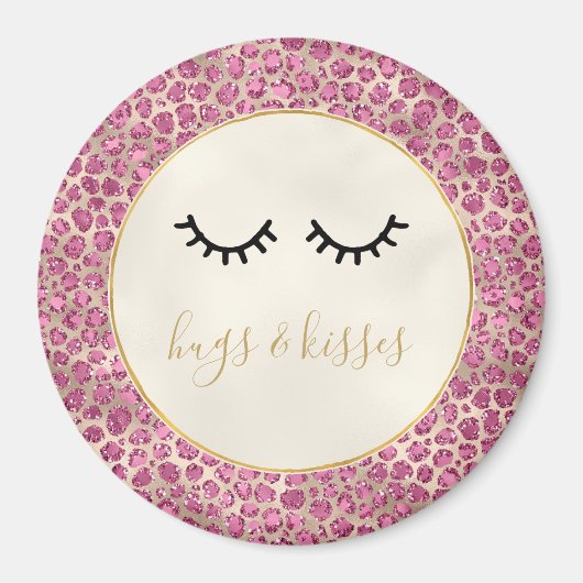 黒まつガーリーげ金ゴールドピンクヒョウ柄 マグネット (正面)