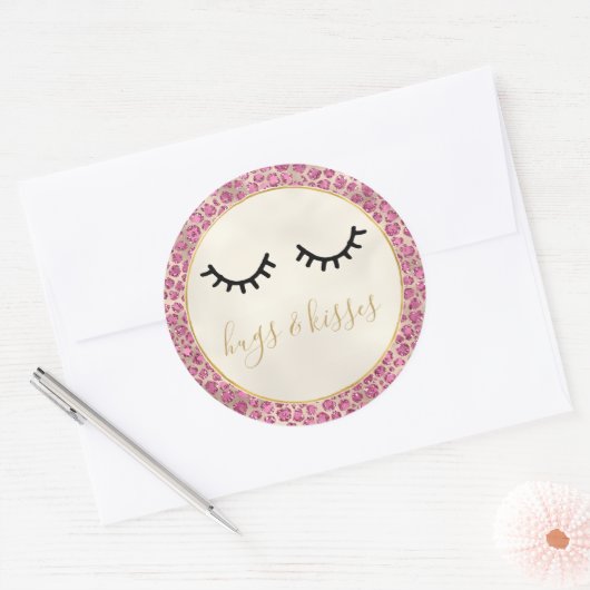 黒まつガーリーげ金ゴールドピンクヒョウ柄 ラウンドシール (封筒)